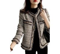 Hecatombic Women's Fall Elegant Tweed Jacket Button Placket Short Blazer Jacket Dress Wedding Jacket Placket Long Sleeve Casual Coat Sweater (Picture Color,S)