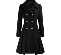 Hecatombic Women's Fashion Double-breasted Windbreaker Classic Elegant Lapel A Word Wool Blend Coat Fall and Winter Business Casual Windproof Warm Coat (Black,XXL)