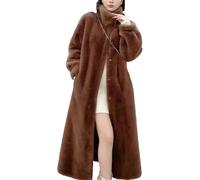 Hecatombic Women's Faux Fur Coat Knee-length Plush Standing Collar Button Long Sleeve Plush Coat Autumn and Winter Elegant Long Thick Fluffy Trench Coat (Coffee,M)