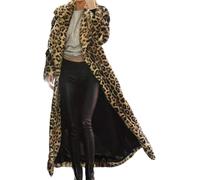 Hecatombic Women's Winter Plush Coat Leopard Print Warm Jacket Long Windproof Thick Faux Fur Lapel Fall Loose Long Sleeve Fashion Casual Trench Parka Coat (Leopard,XXL)