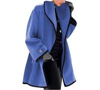 Hecatombic Women's Winter Warm Tweed Coat Elegant Loose Retro Color Collision Buttons Lapel Autumn Fashion Trend Large Size Jacket (Blue,S)