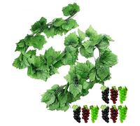 Hecaty 12 Strands 90 ft Artificial Fake Grape Vines with 9 Strings Grapes, Hanging Plant Large Leaves Garland for Wedding Party Store Home Decor Indoor Outdoors