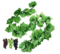 Hecaty 12 Strands Artificial Fake Grape Vines with 3 Strings Grapes, Hanging Plant Large Leaves Garland for Wedding Party Store Home Decor Indoor Outdoors (Grape and Garlands)