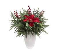 Hecaty 12Pcs Christmas Artificial Norfolk Pine Stems,Red Berry & Poinsettia | 23.6'' Faux Norfolk Pine Branches, Real Touch Christmas Greenery for Vase, Mantel, Table, DIY Wreath Garland, Christmas Decor