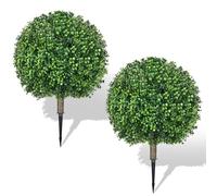 Hecaty Artificial Boxwood Topiary Ball Trees 65cm: 2 Pack Fake Shrubs with Ground Spike - UV Fade Protected, Evergreen Artificial Plants Outdoor Indoor Front Porch Garden Balcony Home Office