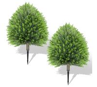 Hecaty Artificial Cedar Topiary Ball Trees 65cm: 2 Pack Fake Trees with Ground Spike - UV Fade Protected, Evergreen Artificial Plants Outdoor Indoor Front Porch Garden Balcony Home Office