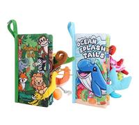 HECCEI Baby Books, Sensory Toys Touch Feel Soft Cloth Book with Animals Tail, Crinkle Books Early Learning Toy for Babies Toddler Gifts 0 3 6 12 Months (Jungle+Ocean Cloth Book)