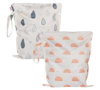 HECCEI Waterproof Wet Dry Bags, Reusable Washable Cloth Diaper Nappy Bags with Hook Pouch for Baby Items Swimming Beach & Travel - 2 Pack 13x15 Inch (Sunny Drizzle)