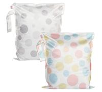 HECCEI Waterproof Wet Dry Bags, Reusable Washable Cloth Diaper Nappy Bags with Hook Pouch for Baby Items Swimming Beach & Travel - 2 Pack 13x15 Inch (Bubble Play)