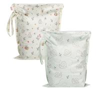 HECCEI Waterproof Wet Dry Bags, Reusable Washable Cloth Diaper Nappy Bags with Hook Pouch for Baby Items Swimming Beach & Travel - 2 Pack 13x15 Inch (Garden Friend)