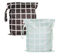 HECCEI Waterproof Wet Dry Bags, Reusable Washable Cloth Diaper Nappy Bags with Hook Pouch for Baby Items Swimming Beach & Travel - 2 Pack 13x15 Inch (Soft Check)