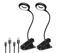 HECDSTLY 2 Pack Clip on Reading Light for Bed Headboard, Battery Rechargeable Large Clamp Bed Lamp - 5 Colors 5 Brightness, Flexible Arm Book Light at Night for Kids Bunk Desk Metal Bed Frame