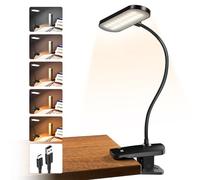 HECDSTLY Clip on Desk Lamp, Battery Powered Reading Light with Strong Clamp - 5 Colors 5 Brightness, USB Rechargeable Portable Cordless Book Lamp for Bed Headboard Table Bedside Home Office (Black)