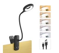 HECDSTLY Clip on Light Rechargeable with Large Clamp, Battery Operated Bed Headboard Reading Lamp - 5 Colors 5 Brightness, Flexible Arm Book Light at Night for Kids Desk Bunk Metal Bed Frame (Black)