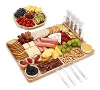 hecef 13-Piece Premium Bamboo Cheese Board & Charcuterie Set - Serving Tray with 2 Ceramic Bowls & Integrated Magnetic Tool Stand - Elegant Gift for Social Hosting, Anniversaries & Wedding