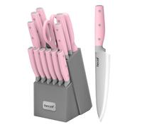 hecef 14 PCS Knife Set with Sharpener - Space-Saving Knife Block, Crafted from High Carbon Stainless Steel with a Comfortable Triple Riveted Handle (Pink)