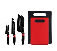 hecef 5 PCS Knife Set with 3 Kitchen Knives & 2 Chopping Boards Non-Stick Black Knife Set with Sharpener Cover, Cutting Boards and Chef Knives for Slicing & Dicing