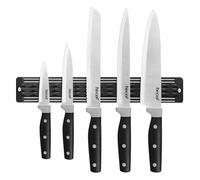 hecef 5-Piece Stainless Steel Knife Collection with Magnetic Holder, Triple-Riveted Black Handles for Modern Kitchen Food Prep