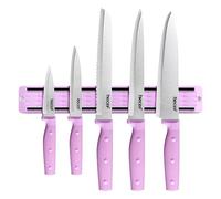 hecef 5-Piece Stainless Steel Knife Collection with Magnetic Holder, Triple-Riveted Purple Handles for Modern Kitchen Food Prep