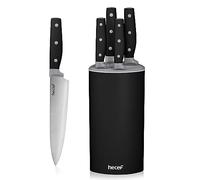 hecef 6-Piece Kitchen Knife Set with Universal Knife Block, Black