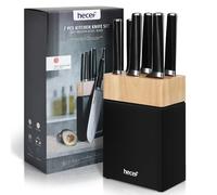 hecef 6 Pieces Professional Kitchen Knife Set with Wooden Block - High Carbon Stainless Steel Blades, Double-Bolster Ergonomic Handles, Space-Saving Storage for Home & Restaurant Use