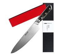hecef 8 Inch Japanese Chef Knife, Black - Premium Damascus Steel, Ergonomic Resin Handle | Ultra-Sharp, Durable & Rust-Resistant, Effortless Slicing for Meat, Veg & Bread, Ideal for Home Cooking