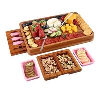 hecef Cheese Board and Knife Set with Acacia Wood Platter, Marble Slate and Snack Trays, for Entertaining, Housewarming and Gift Giving (Pink)