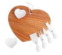 hecef Heart Shape Cheese Board & Knife Set Chic Chinaberry Wood Charcuterie Platte for Birthdays, Weddings, Housewarming (White)