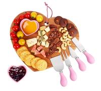 hecef Heart Shaped Cheese Board & Knife Set - Premium Chinaberry Wood Charcuterie Board for Cheese, Snacks & Sharing Platters, Elegant Serving Set for Weddings, Birthdays, Housewarming Gifts
