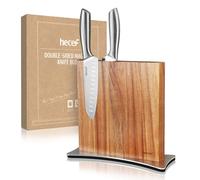 hecef Magnetic Knife Block Without Knives, Chinaberry Wood Universal Knife Holder with Non-Slip Stainless Steel Base, Double-Sided Magnet Storage for Kitchen Utensil Organizer