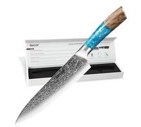 hecef Professional Japanese Chef Knife - Ultra Sharp Damascus Steel, Stylish Blue Resin Handle and Protective ABS Sheath