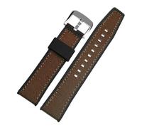 HECHENBAO Men's Band Compatible With AW5005 Nylon Rubber Watchband Leather Silicone Bottom Watch Strap Suitable For Daily Wear(Brown-silver clasp,22mm)