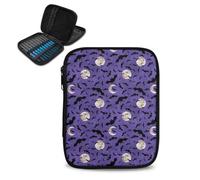 Hechitok Halloween Bats Moon Crochet Hook Case Empty Zipper Bags Organizer Travel Crochet Storage Bag with Web Pocket for Carrying Various Crochets and Knitting Accessories