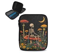 Hechitok Skeleton Mushroom Crochet Hook Case Empty Zipper Bags Organizer Travel Crochet Storage Bag with Web Pocket for Carrying Various Crochets and Knitting Accessories