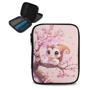 Hechitok Squirrel Cherry Blossom Crochet Hook Case with Zipper and Web Pockets for Crochet Needles/Knitting Accessories Lightweight Organizer Bag for Crochet Hook Kit Tools