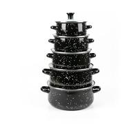 HechoVinen 5 Piece Enamel Stock Pot Set Kitchen Cookware Pot with Handles, Heat-Resistant Stockpot Stew Pots Non-Stick Pots with Glass Lid for Induction Hob, Gas, Electric, Black Speckled