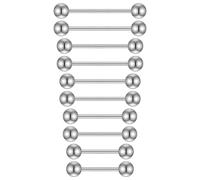 Hecila 10PCS Metal Tongue Rings Nipple Piercing Jewelry Externally Threaded Stainless Steel Straight Barbells Piercing Short Long Bar Silver Bridge Piercings for Women Men 12mm 14mm 16mm 18mm 20mm
