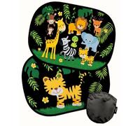 HECKBO 2x car sun visor with 8 suction cups - Jungle animals 44x36cm - car window side sunshade car sun visor side for baby kids girls boys in ag