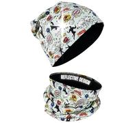 HECKBO 360° Reflective children's hat and loop scarf set - 95% cotton - Soft and easy-care stretch material - Hat for spring, autumn and winter, superhero, En storlek passar alla
