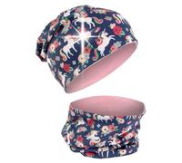 HECKBO 360° Reflector Children's Hat and Scarf with Loop - Many Motifs - 2-8 Years - 95% Cotton - Soft and Easy Care Stretch Material - Boys Girls Boys Hat Spring Summer Autumn Winter, unicorne