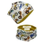 HECKBO 360° Reflector Children's Hat & Loop Scarf Set - 95% Cotton - Soft & Easy-Care Stretch Material - Beanie Spring Autumn Winter, Tractor, One Size