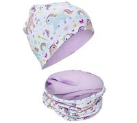 HECKBO Children Girl Beanie Hat & Loop Scarf Set - Unicorn - Reversible Hat Loop - Spring Summer Fall - 2-8 years - 95% Cotton - Soft Easy Care Stretch Material - for cool Kids Boys Girls