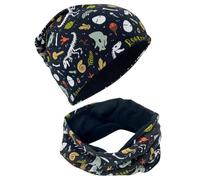 HECKBO Children’s Winter Beanie & Neck Warmer Set - Dinosaur - 2-8 Years - 95% Cotton with Fleece Lining (48-54 cm)