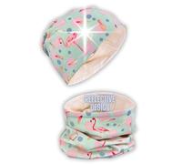 HECKBO Children's Hat & Loop Scarf Set,Flamingo & Feathers,with 360° Reflectors Dots,2-8 Years,95% Cotton,Soft & Easy-Care Stretch Material,Girls Beanie, Reversible without fleece, One Size