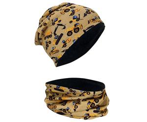 HECKBO Construction Vehicles Winter Hat & Scarf Set - Fleece Lined - 2-8 Years - Transitional Hat for Boys - Cotton - One Size (48-54 cm)