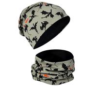 HECKBO Kids Beanie Hat & Loop Scarf Set - 2-6 Years - Fleece Inside - Dragons - Girls Boys Boy - 95% Cotton