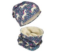 HECKBO Kids Beanie Hat & Scarf Tube Scarf Set - Fleece Lining - Horse - Girls Boys Kids - 95% Cotton
