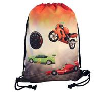HECKBO kids racing cars gym drawstring bag - 40x32cm - 12.6" x 15.8" - string bag - kindergarten daycare crèche school football - children kids girl boy backpack, sports bag, fabric bag