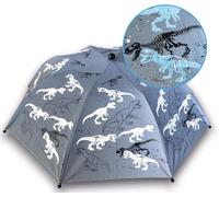 HECKBO Magic Umbrella - changes color in the rain - folding umbrella: fits into any backpack - with reflectors on all sides - wooden handle & protective caps