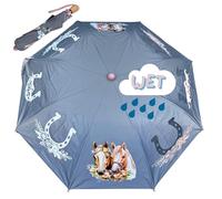 HECKBO Magic Umbrella - changes color in the rain - folding umbrella: fits into any backpack - with reflectors on all sides - wooden handle & protective caps